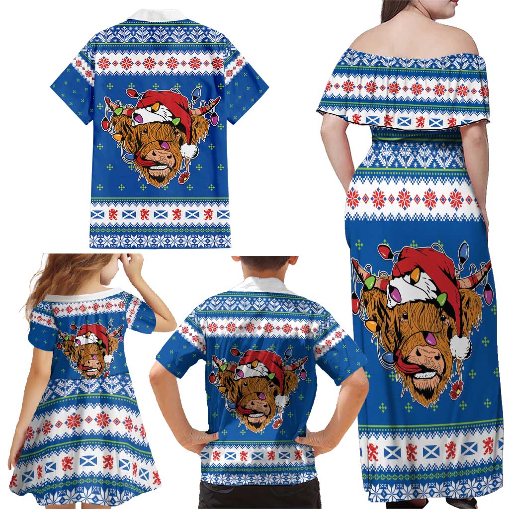 Scotland Christmas Family Matching Off Shoulder Maxi Dress and Hawaiian Shirt Mooey Xmas Highland Cow LT05 - Wonder Print Shop