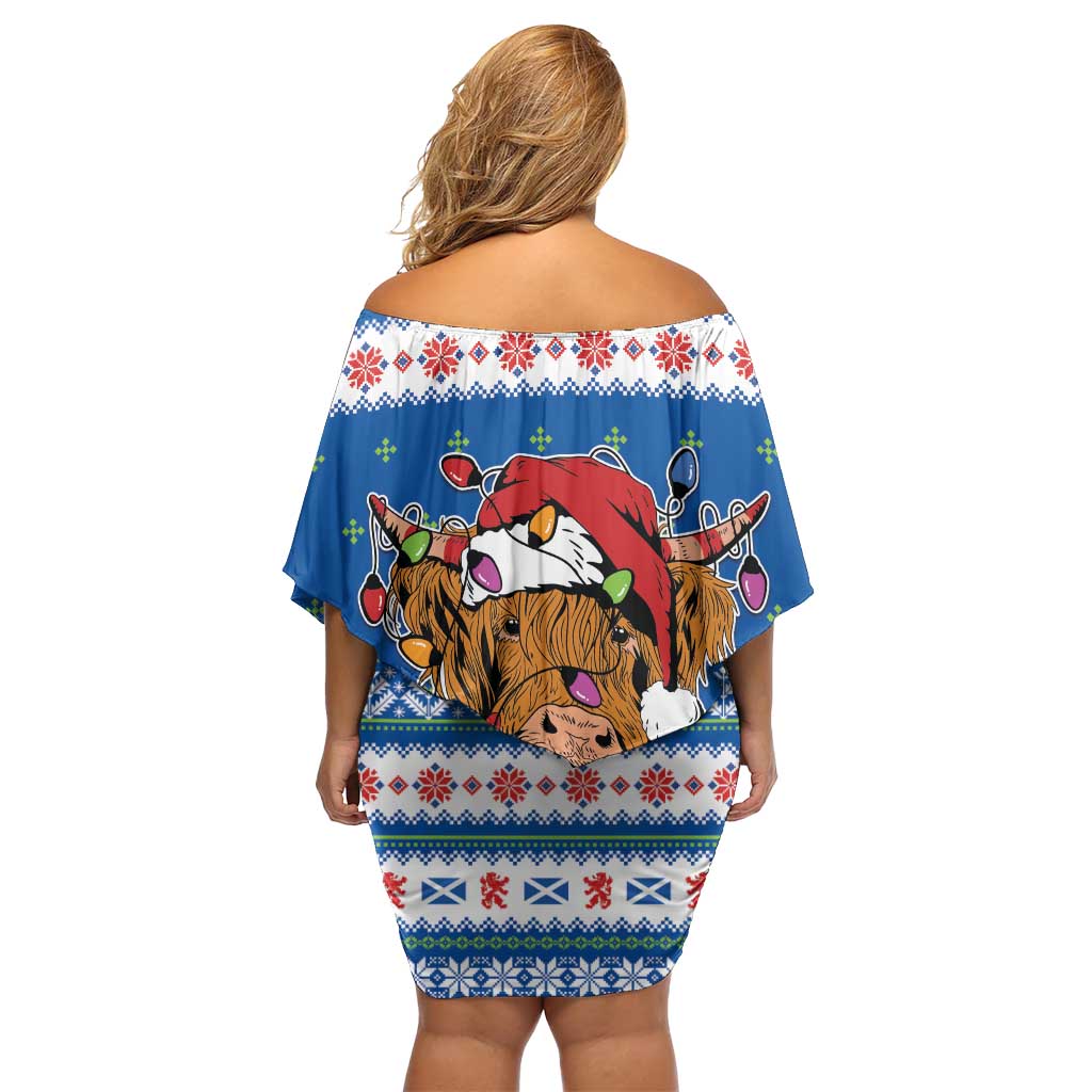Scotland Christmas Family Matching Off Shoulder Short Dress and Hawaiian Shirt Mooey Xmas Highland Cow LT05 - Wonder Print Shop