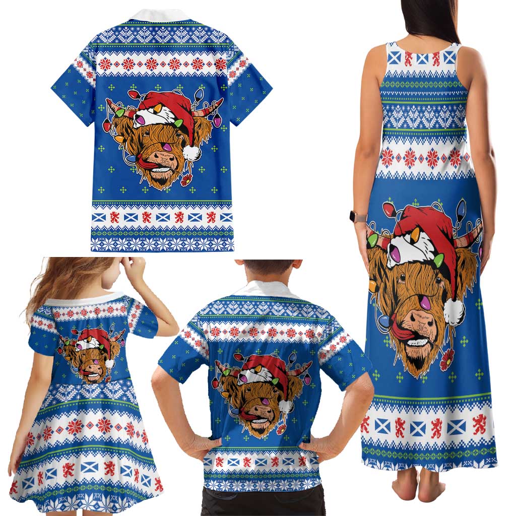 Scotland Christmas Family Matching Tank Maxi Dress and Hawaiian Shirt Mooey Xmas Highland Cow LT05 - Wonder Print Shop