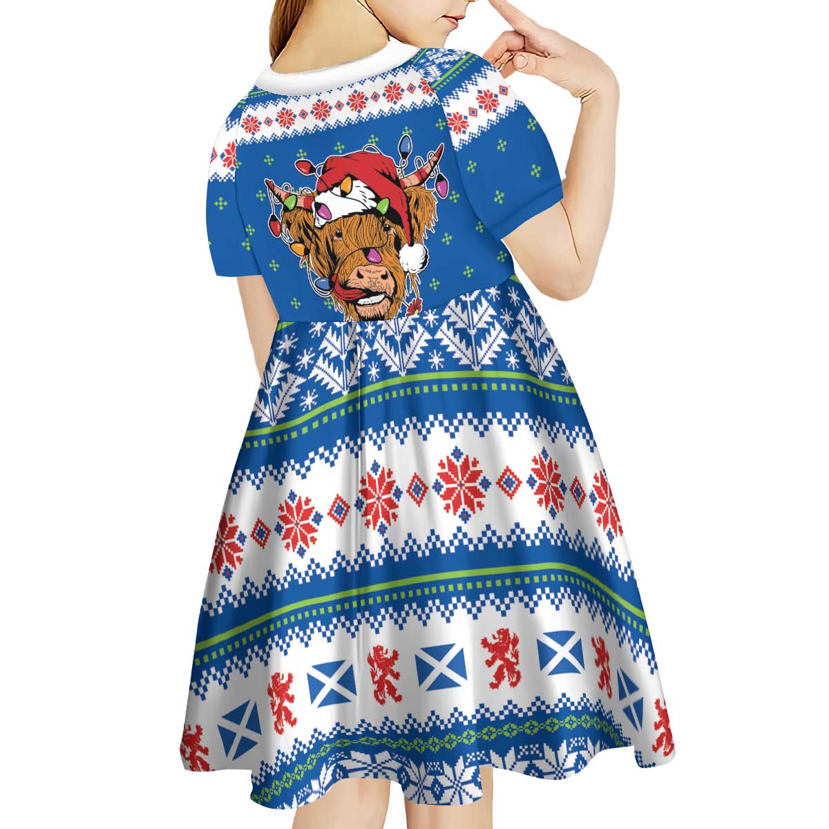 Scotland Christmas Kid Short Sleeve Dress Mooey Xmas Highland Cow LT05 - Wonder Print Shop