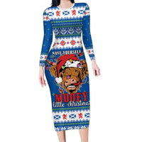 Scotland Christmas Long Sleeve Bodycon Dress Mooey Xmas Highland Cow LT05 - Wonder Print Shop