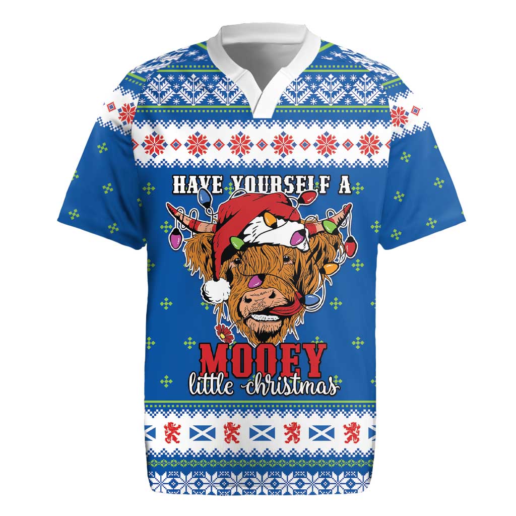 Scotland Christmas Rugby Jersey Mooey Xmas Highland Cow LT05 - Wonder Print Shop
