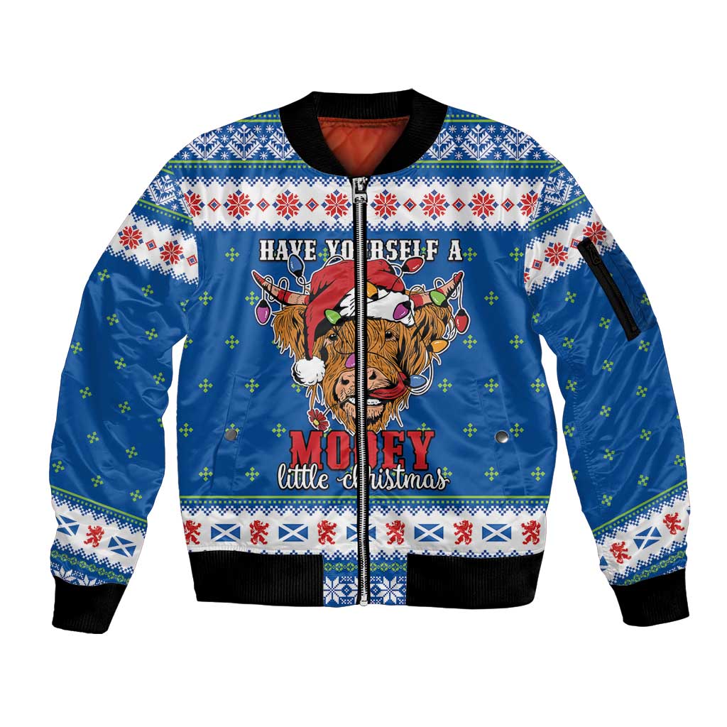Scotland Christmas Sleeve Zip Bomber Jacket Mooey Xmas Highland Cow LT05 - Wonder Print Shop