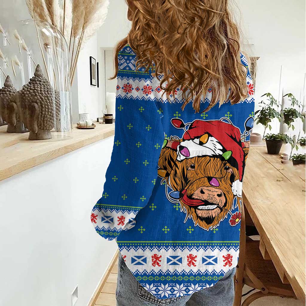 Scotland Christmas Women Casual Shirt Mooey Xmas Highland Cow LT05 - Wonder Print Shop