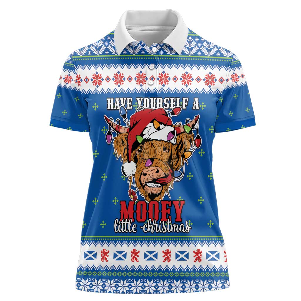 Scotland Christmas Women Polo Shirt Mooey Xmas Highland Cow LT05 - Wonder Print Shop