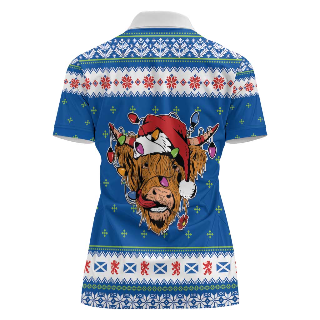 Scotland Christmas Women Polo Shirt Mooey Xmas Highland Cow LT05 - Wonder Print Shop