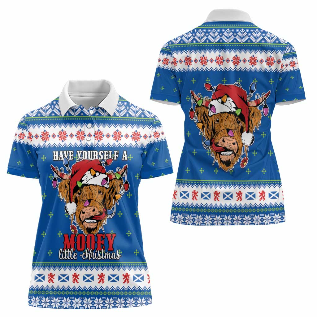 Scotland Christmas Women Polo Shirt Mooey Xmas Highland Cow LT05 - Wonder Print Shop