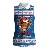 Scotland Christmas Women Sleeveless Polo Shirt Mooey Xmas Highland Cow LT05 - Wonder Print Shop
