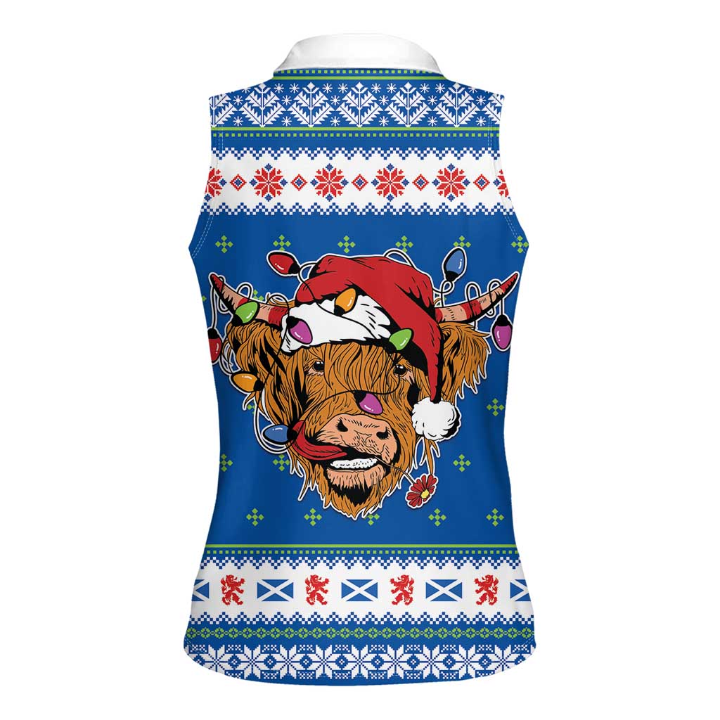 Scotland Christmas Women Sleeveless Polo Shirt Mooey Xmas Highland Cow LT05 - Wonder Print Shop