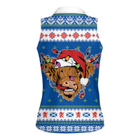Scotland Christmas Women Sleeveless Polo Shirt Mooey Xmas Highland Cow LT05 - Wonder Print Shop