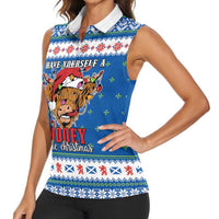 Scotland Christmas Women Sleeveless Polo Shirt Mooey Xmas Highland Cow LT05 - Wonder Print Shop