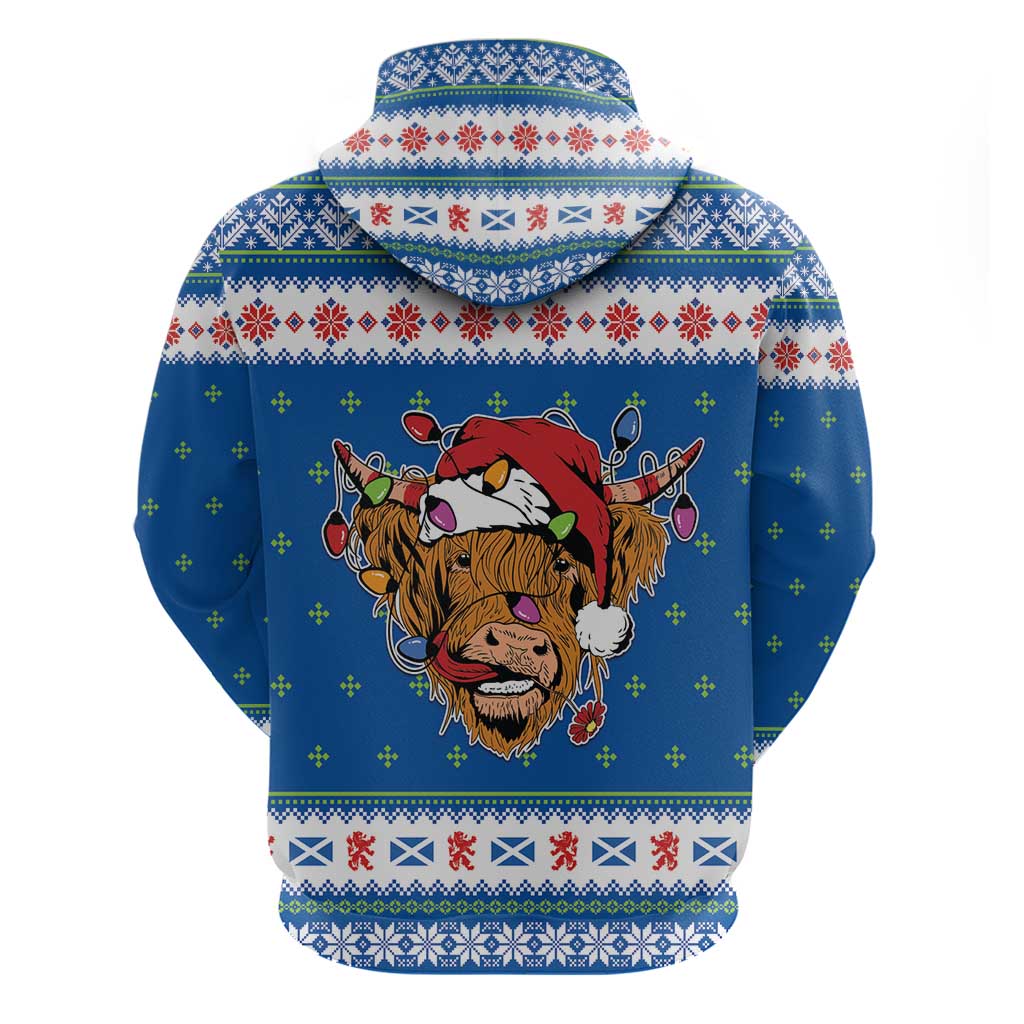 Scotland Christmas Zip Hoodie Mooey Xmas Highland Cow LT05 - Wonder Print Shop