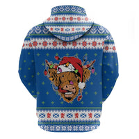 Scotland Christmas Zip Hoodie Mooey Xmas Highland Cow LT05 - Wonder Print Shop