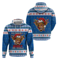 Scotland Christmas Zip Hoodie Mooey Xmas Highland Cow LT05 - Wonder Print Shop