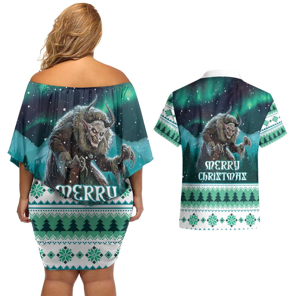 Iceland Christmas Couples Matching Off Shoulder Short Dress and Hawaiian Shirt Icelandic Folklore Evil Mother Gryla LT05 - Wonder Print Shop
