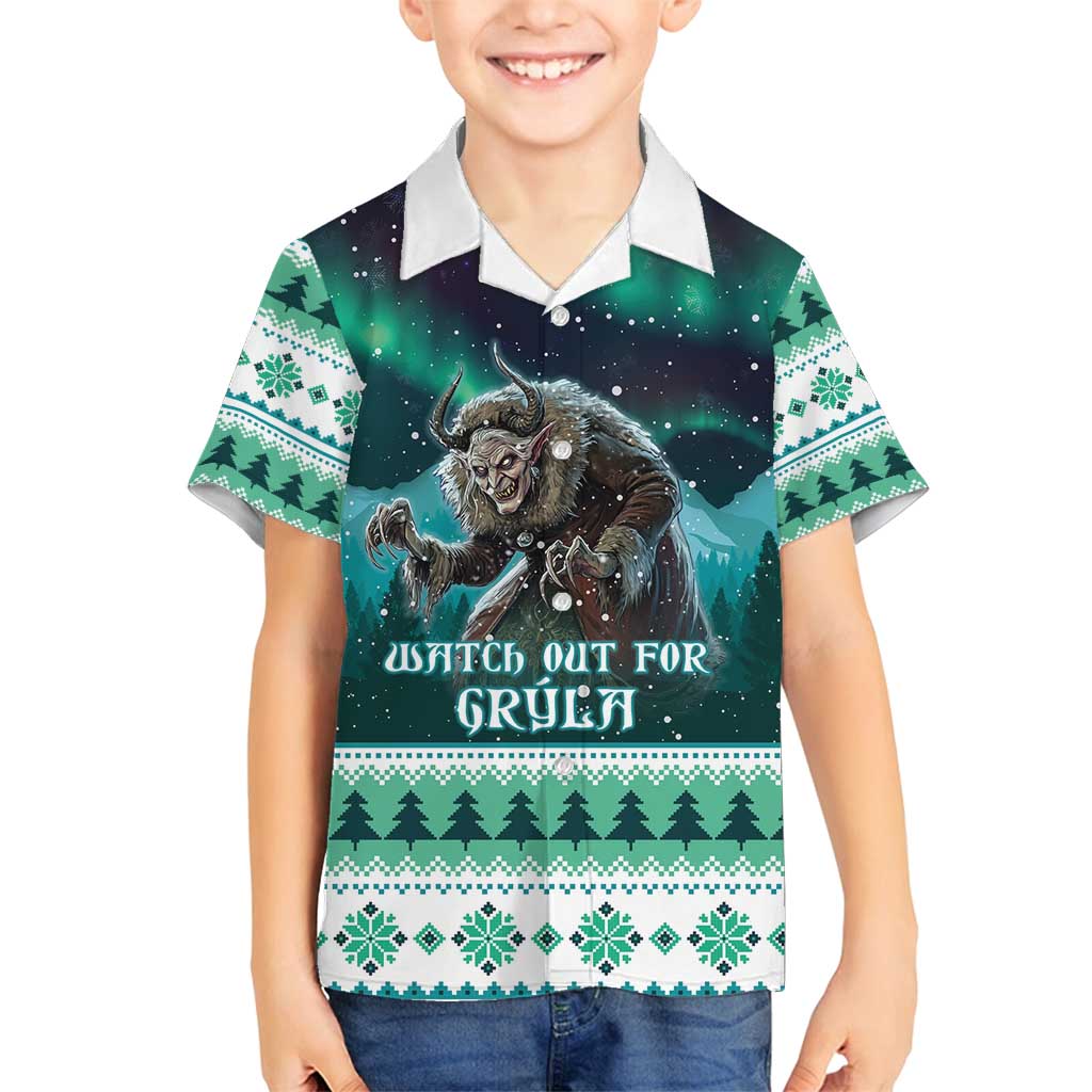 Iceland Christmas Family Matching Off Shoulder Short Dress and Hawaiian Shirt Icelandic Folklore Evil Mother Gryla LT05 - Wonder Print Shop