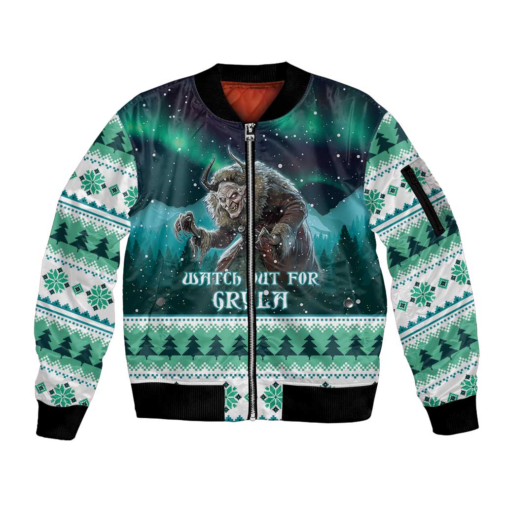 Iceland Christmas Sleeve Zip Bomber Jacket Icelandic Folklore Evil Mother Gryla LT05 - Wonder Print Shop