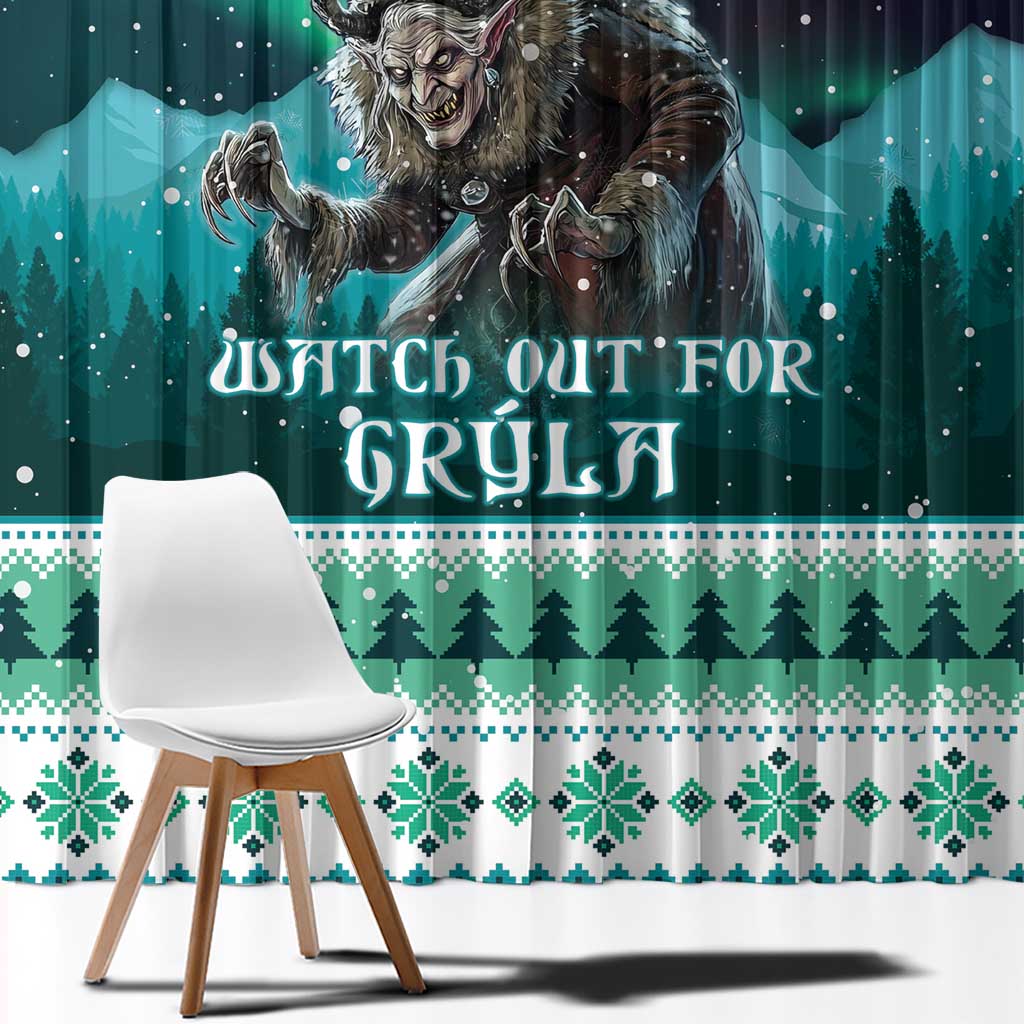 Iceland Christmas Window Curtain Icelandic Folklore Evil Mother Gryla LT05 - Wonder Print Shop