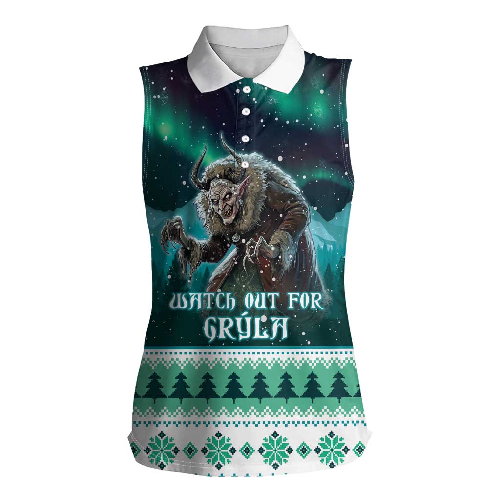 Iceland Christmas Women Sleeveless Polo Shirt Icelandic Folklore Evil Mother Gryla LT05 - Wonder Print Shop