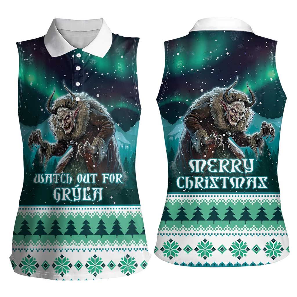 Iceland Christmas Women Sleeveless Polo Shirt Icelandic Folklore Evil Mother Gryla LT05 - Wonder Print Shop