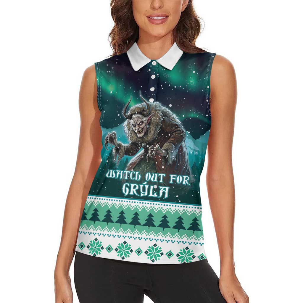 Iceland Christmas Women Sleeveless Polo Shirt Icelandic Folklore Evil Mother Gryla LT05 - Wonder Print Shop
