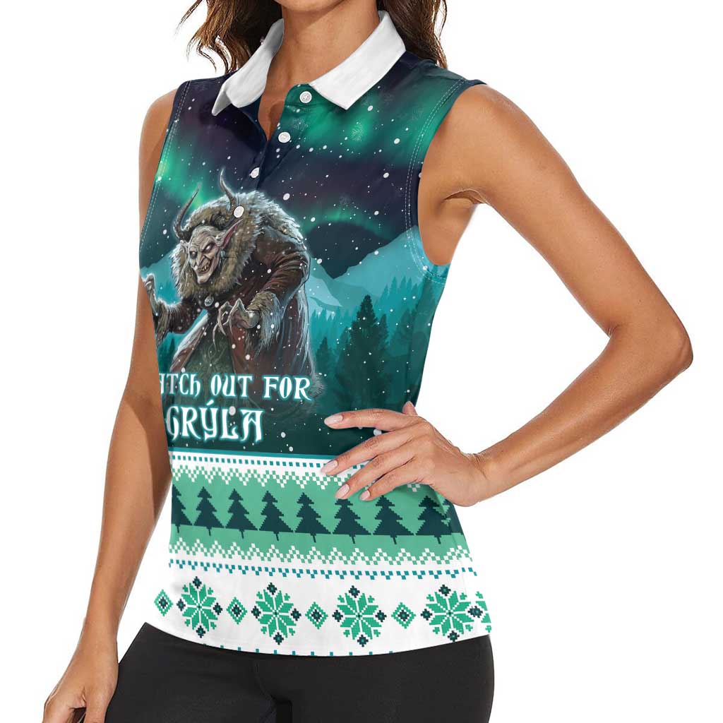 Iceland Christmas Women Sleeveless Polo Shirt Icelandic Folklore Evil Mother Gryla LT05 - Wonder Print Shop