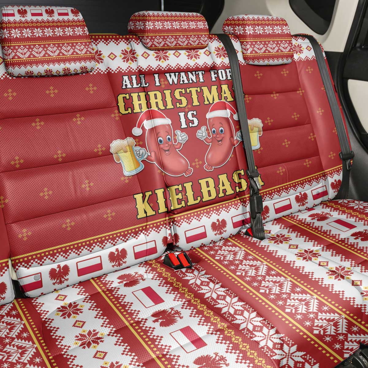 Poland Christmas Back Car Seat Cover All I Want For Xmas Is Kielbasa LT05 - Wonder Print Shop