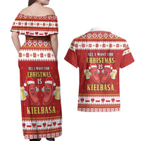 Poland Christmas Couples Matching Off Shoulder Maxi Dress and Hawaiian Shirt All I Want For Xmas Is Kielbasa LT05 - Wonder Print Shop
