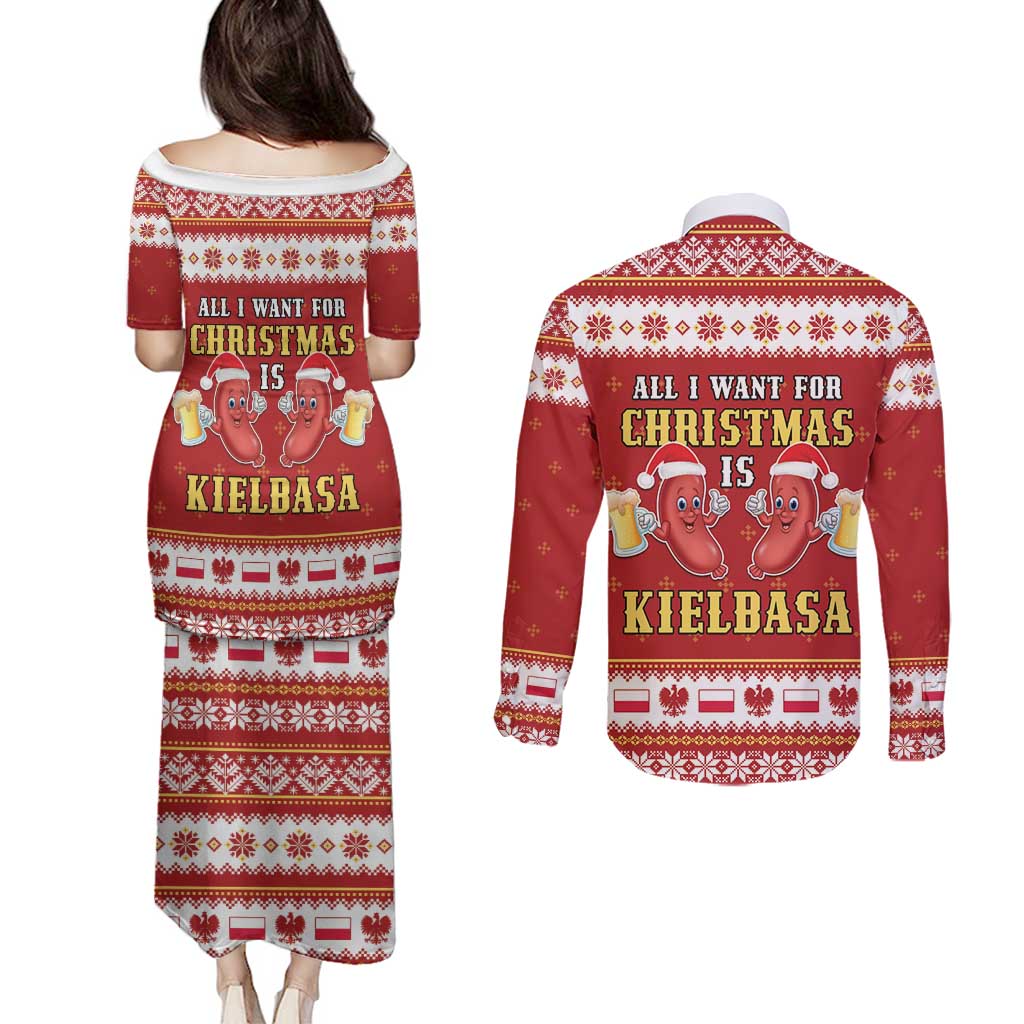 Poland Christmas Couples Matching Puletasi and Long Sleeve Button Shirt All I Want For Xmas Is Kielbasa LT05 - Wonder Print Shop