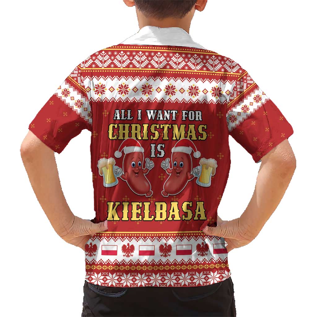 Poland Christmas Family Matching Short Sleeve Bodycon Dress and Hawaiian Shirt All I Want For Xmas Is Kielbasa LT05 - Wonder Print Shop