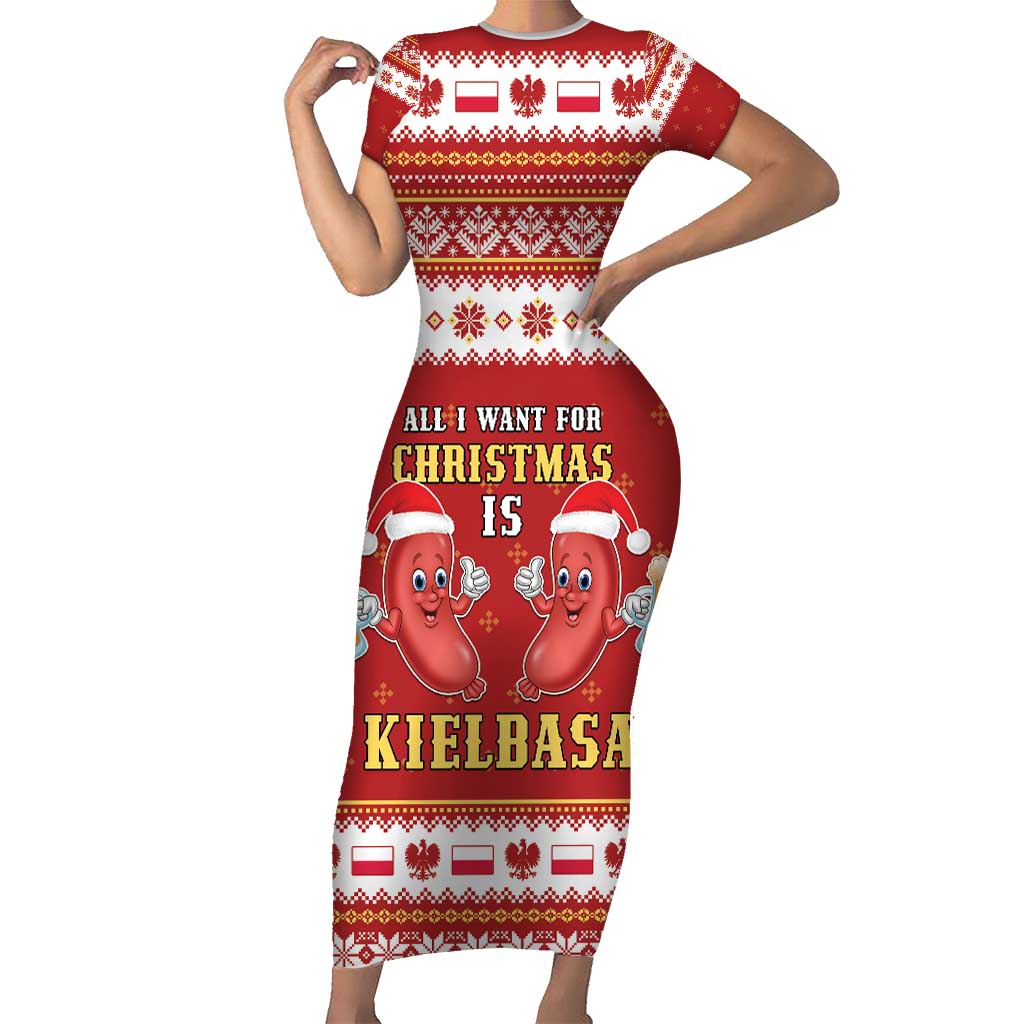 Poland Christmas Family Matching Short Sleeve Bodycon Dress and Hawaiian Shirt All I Want For Xmas Is Kielbasa LT05 - Wonder Print Shop