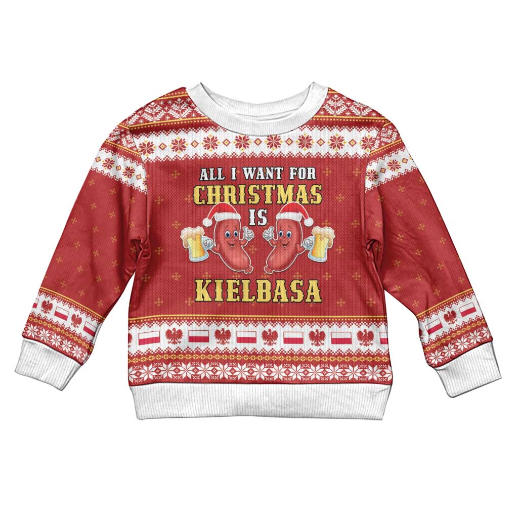 Poland Christmas Kid Ugly Christmas Sweater All I Want For Xmas Is Kielbasa LT05 - Wonder Print Shop
