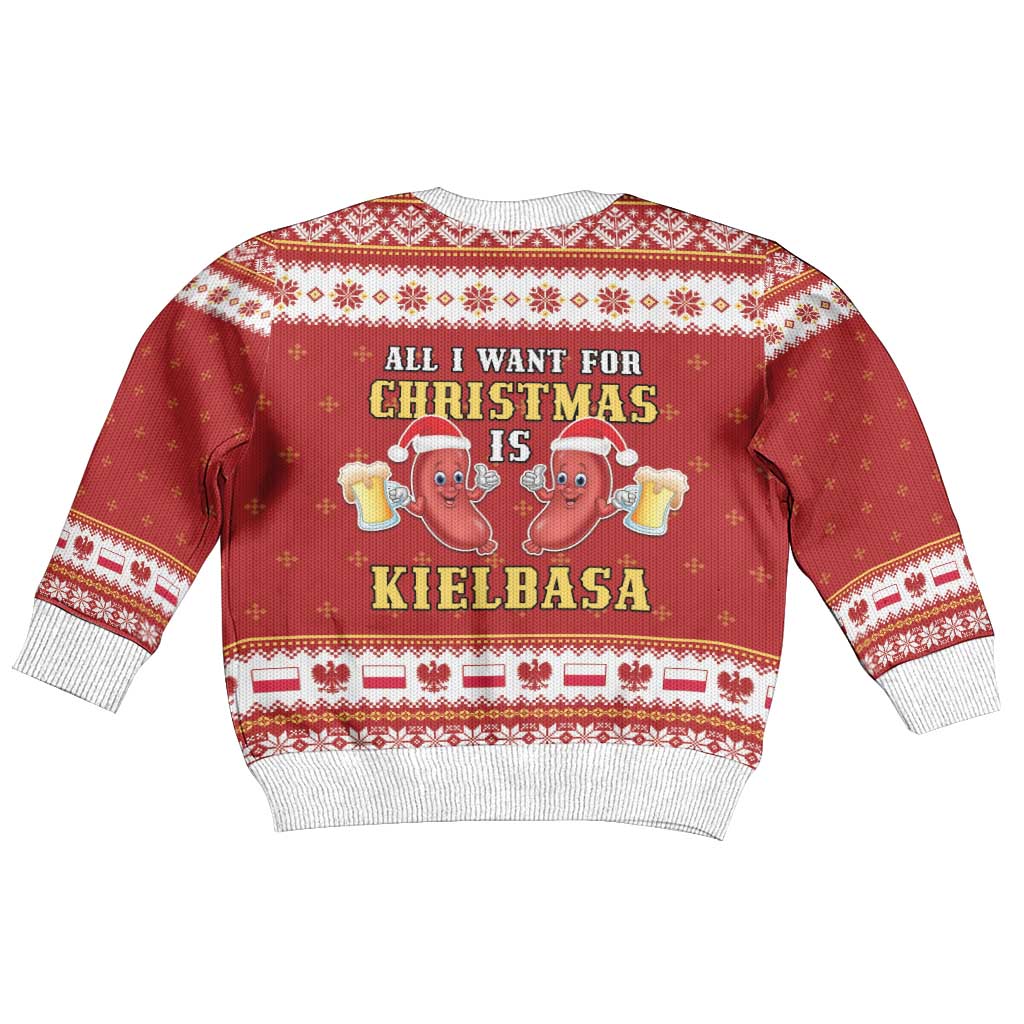 Poland Christmas Kid Ugly Christmas Sweater All I Want For Xmas Is Kielbasa LT05 - Wonder Print Shop