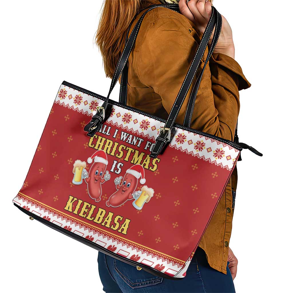 Poland Christmas Leather Tote Bag All I Want For Xmas Is Kielbasa LT05 - Wonder Print Shop