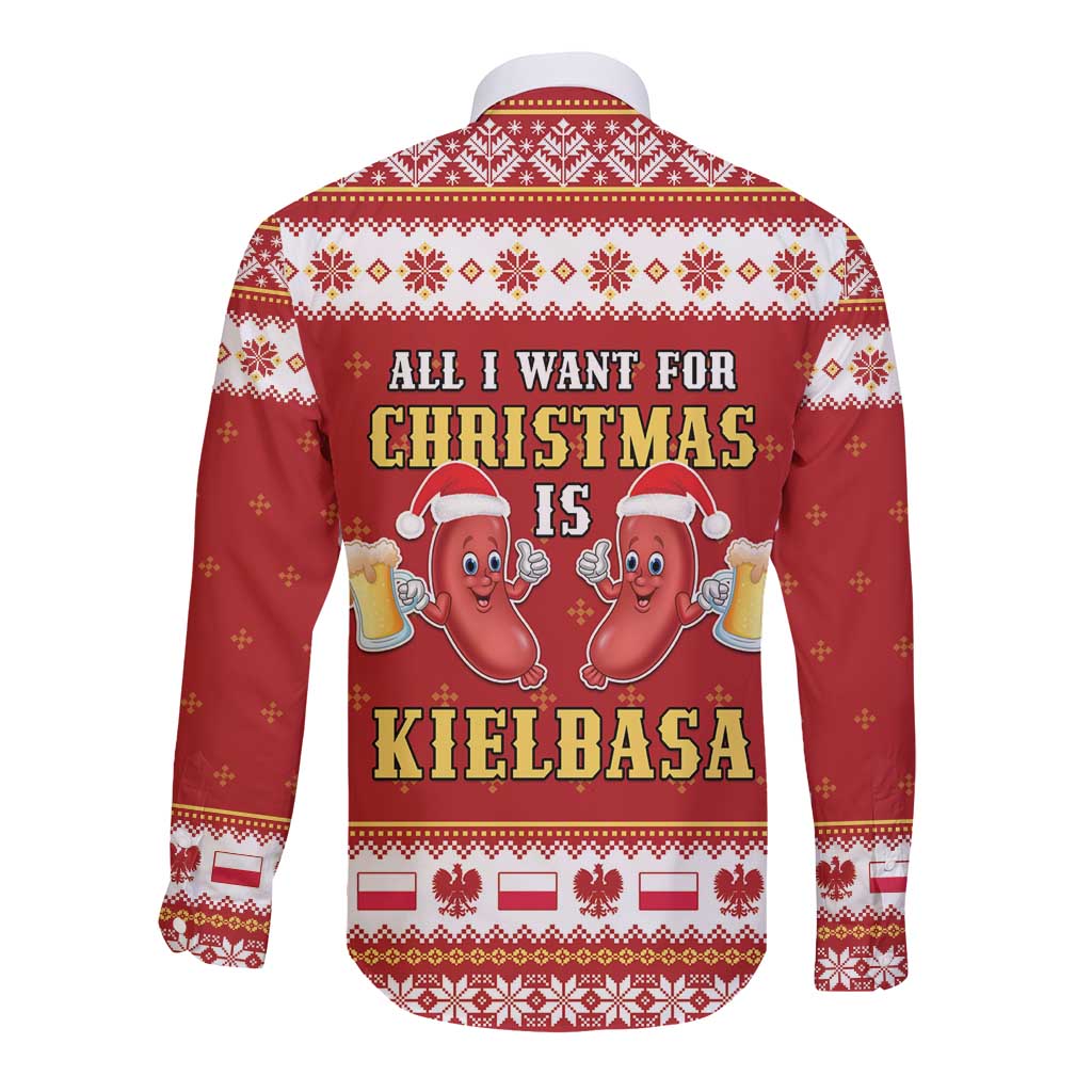 Poland Christmas Long Sleeve Button Shirt All I Want For Xmas Is Kielbasa LT05 - Wonder Print Shop