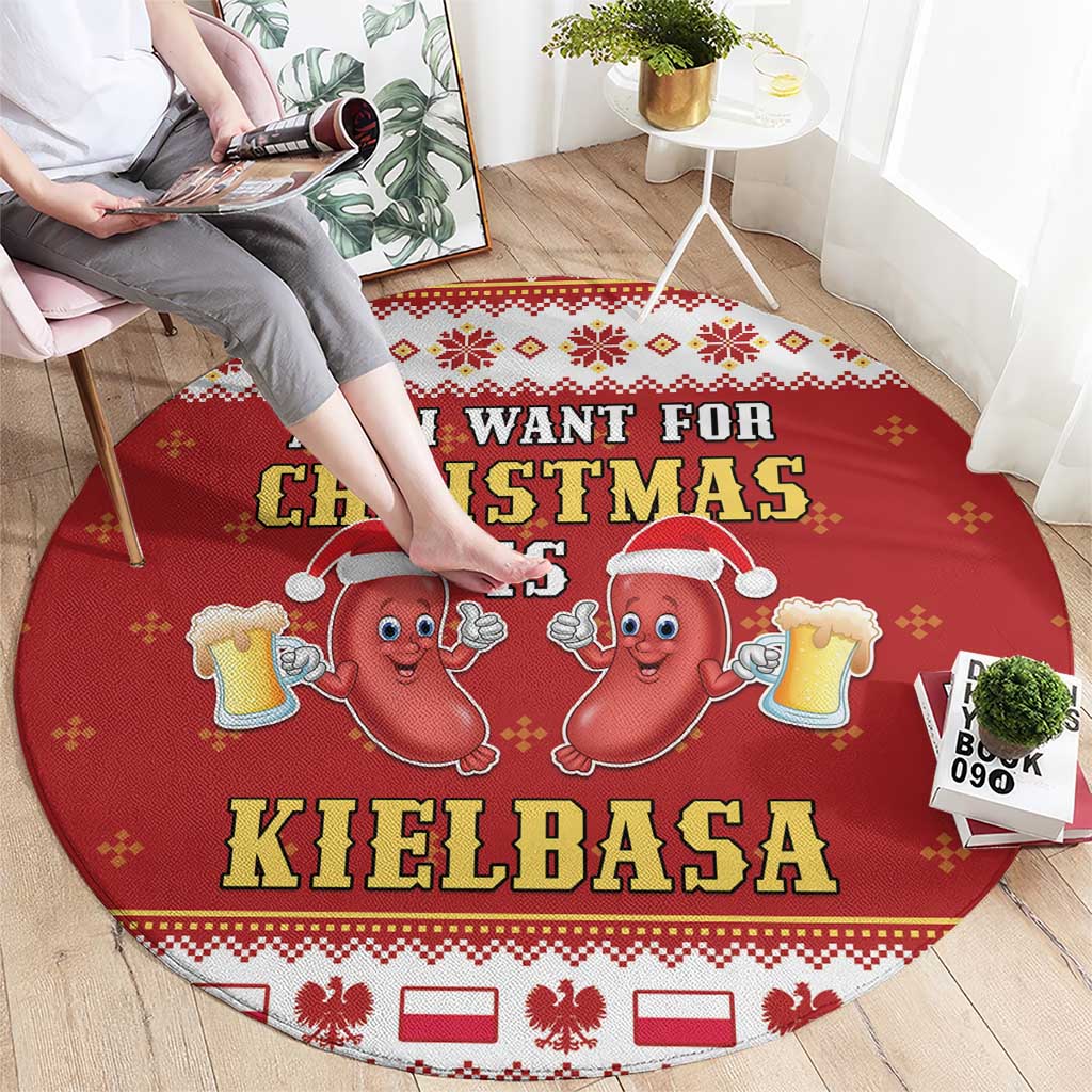 Poland Christmas Round Carpet All I Want For Xmas Is Kielbasa