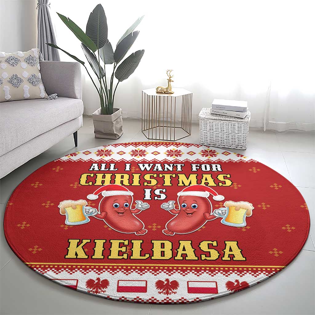 Poland Christmas Round Carpet All I Want For Xmas Is Kielbasa