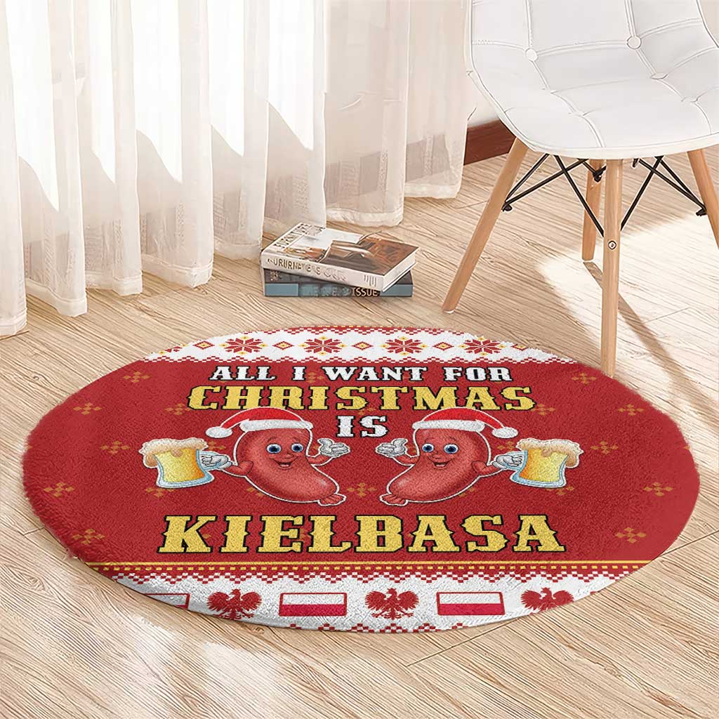 Poland Christmas Round Carpet All I Want For Xmas Is Kielbasa