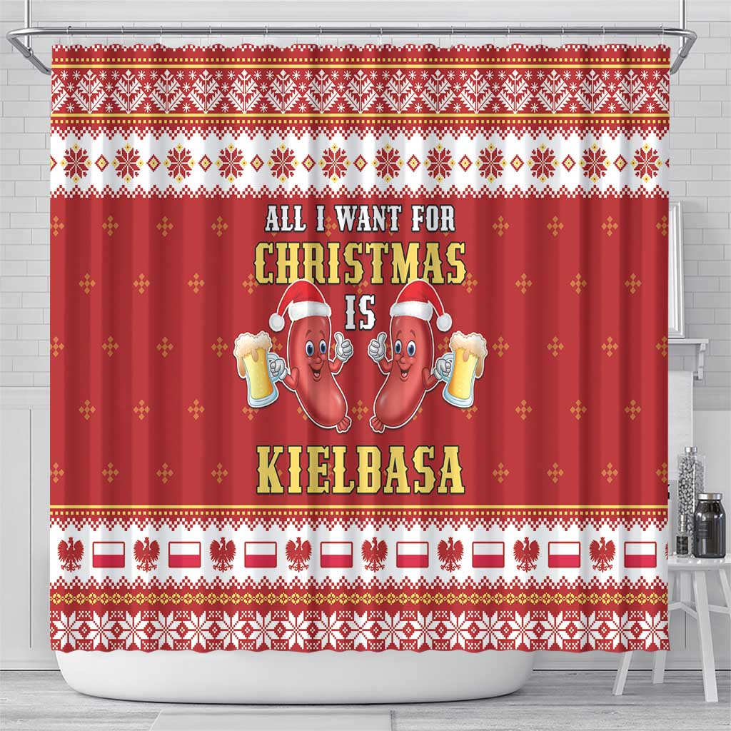 Poland Christmas Shower Curtain All I Want For Xmas Is Kielbasa