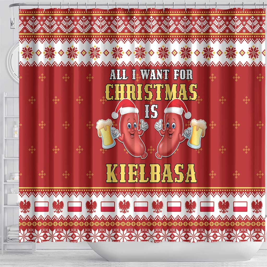 Poland Christmas Shower Curtain All I Want For Xmas Is Kielbasa