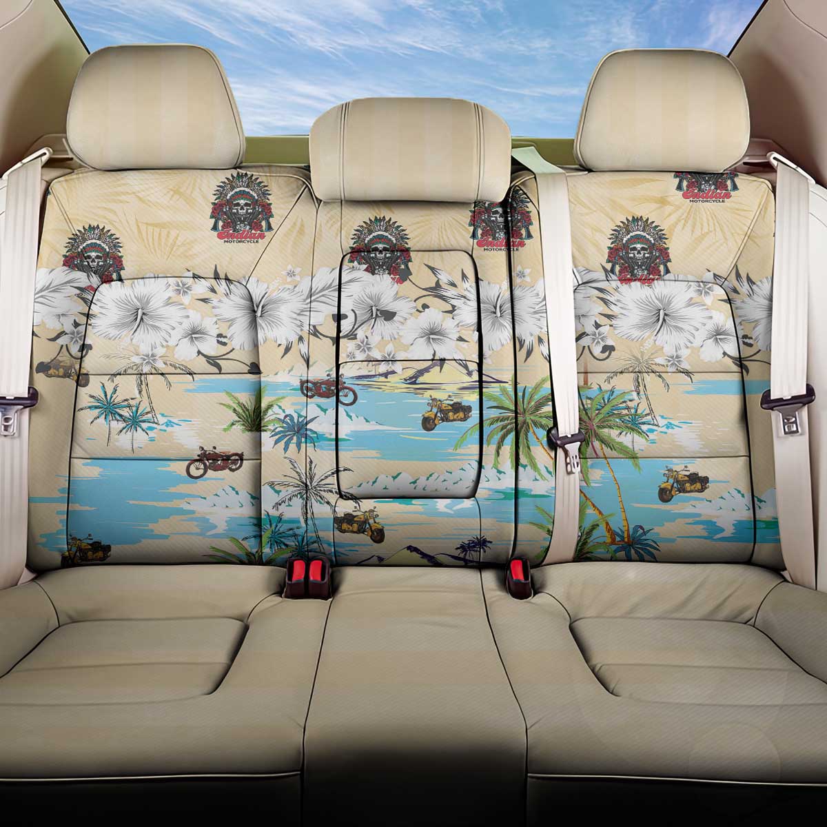 Indian Legendary Motorcycle Back Car Seat Cover Tropical Style - Wonder Print Shop