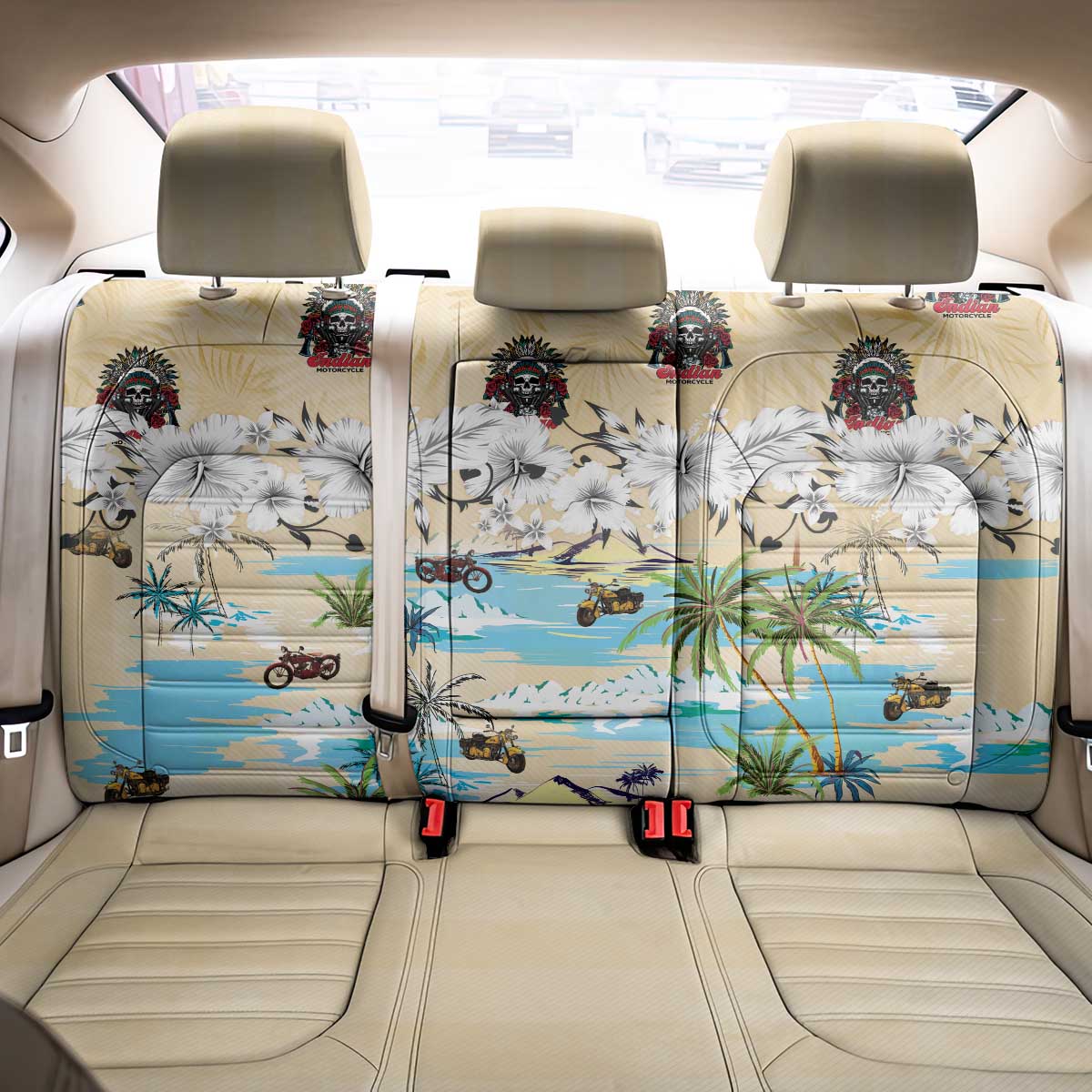 Indian Legendary Motorcycle Back Car Seat Cover Tropical Style - Wonder Print Shop