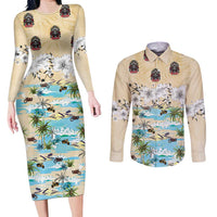 Indian Legendary Motorcycle Couples Matching Long Sleeve Bodycon Dress and Long Sleeve Button Shirt Tropical Style - Wonder Print Shop