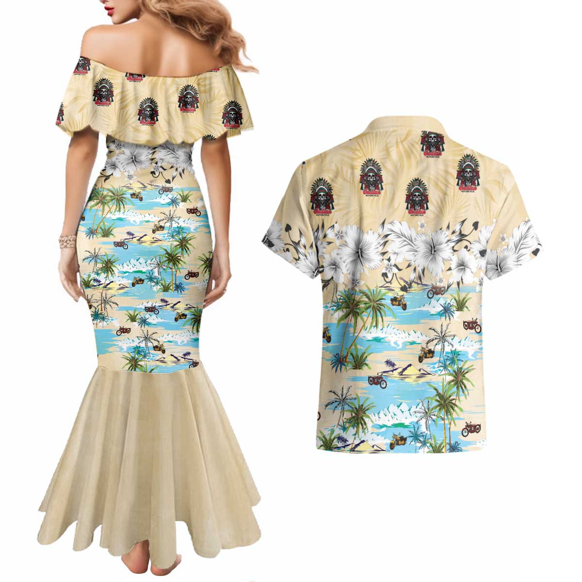 Indian Legendary Motorcycle Couples Matching Mermaid Dress and Hawaiian Shirt Tropical Style - Wonder Print Shop