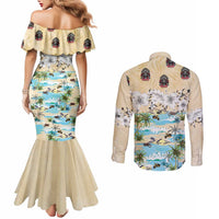 Indian Legendary Motorcycle Couples Matching Mermaid Dress and Long Sleeve Button Shirt Tropical Style - Wonder Print Shop