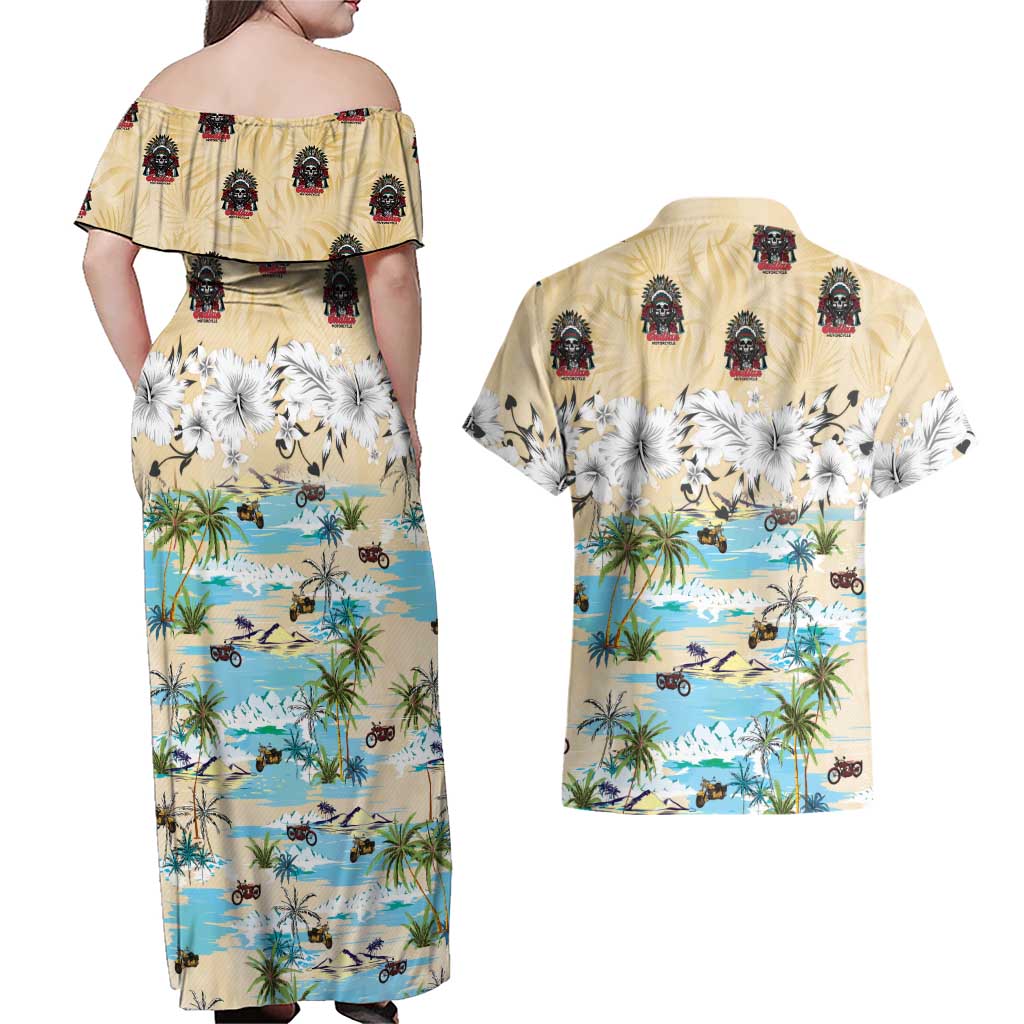 Indian Legendary Motorcycle Couples Matching Off Shoulder Maxi Dress and Hawaiian Shirt Tropical Style - Wonder Print Shop