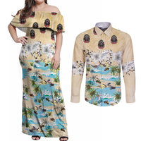 Indian Legendary Motorcycle Couples Matching Off Shoulder Maxi Dress and Long Sleeve Button Shirt Tropical Style - Wonder Print Shop