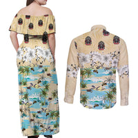 Indian Legendary Motorcycle Couples Matching Off Shoulder Maxi Dress and Long Sleeve Button Shirt Tropical Style - Wonder Print Shop