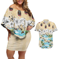 Indian Legendary Motorcycle Couples Matching Off Shoulder Short Dress and Hawaiian Shirt Tropical Style - Wonder Print Shop