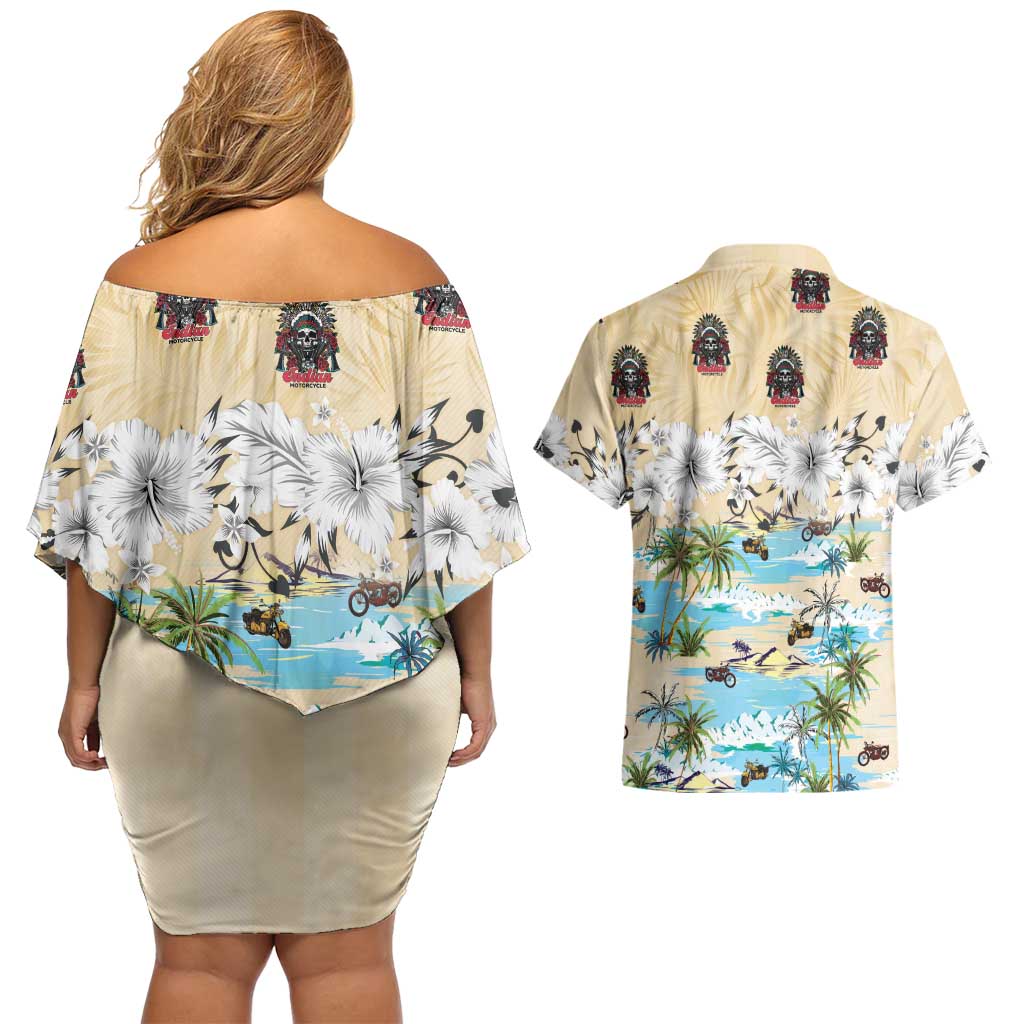 Indian Legendary Motorcycle Couples Matching Off Shoulder Short Dress and Hawaiian Shirt Tropical Style - Wonder Print Shop